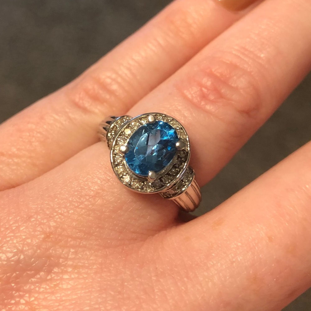 Cocktail ring - Blue Topaz with white stones